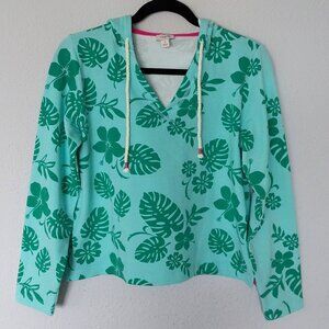 J. Crew Lightweight Blue and Green Tropical Floral Print Cropped Hoodie